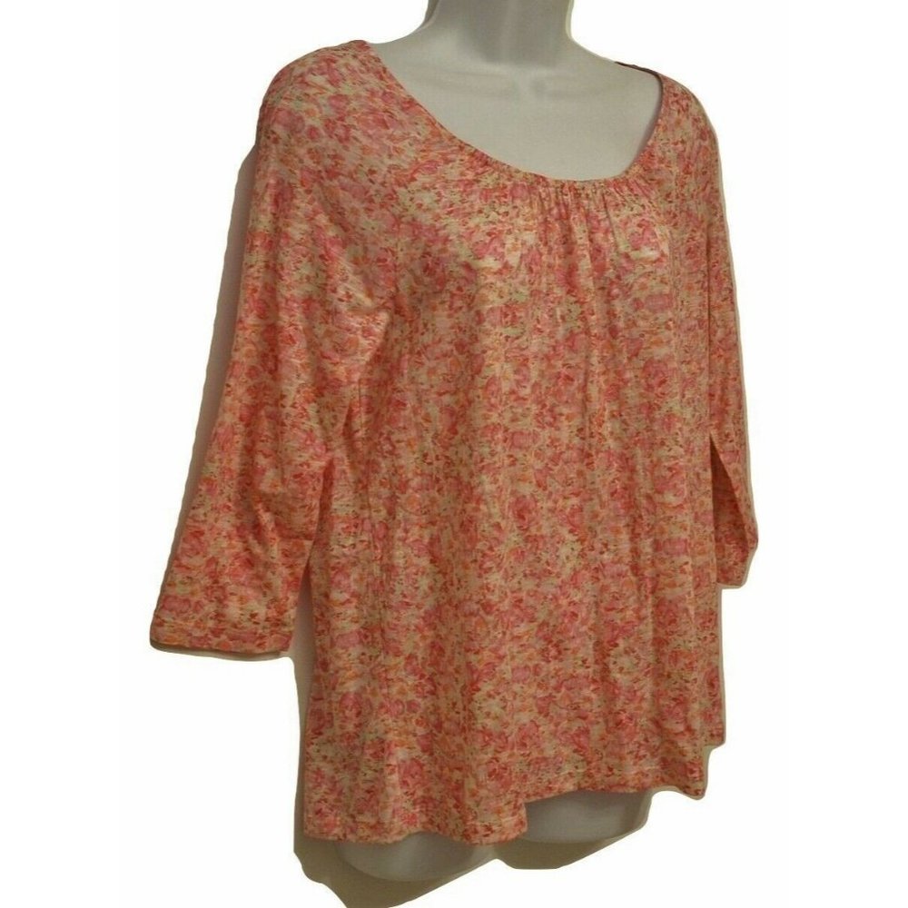 J Jill Top NEW Pink Orchid Floral Blouse Sz Small Peasant Shirt Relax May Fit M